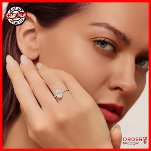 3 Carat Oval Moissanite Engagement Ring 14K Gold Plated Sterling Silver